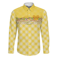 Hawaii Palaka Pikake Lokelani Plumeria Family Matching Off Shoulder Maxi Dress and Hawaiian Shirt Melemele Coquette Bow LT01 Dad's Shirt - Long Sleeve Yellow - Polynesian Pride