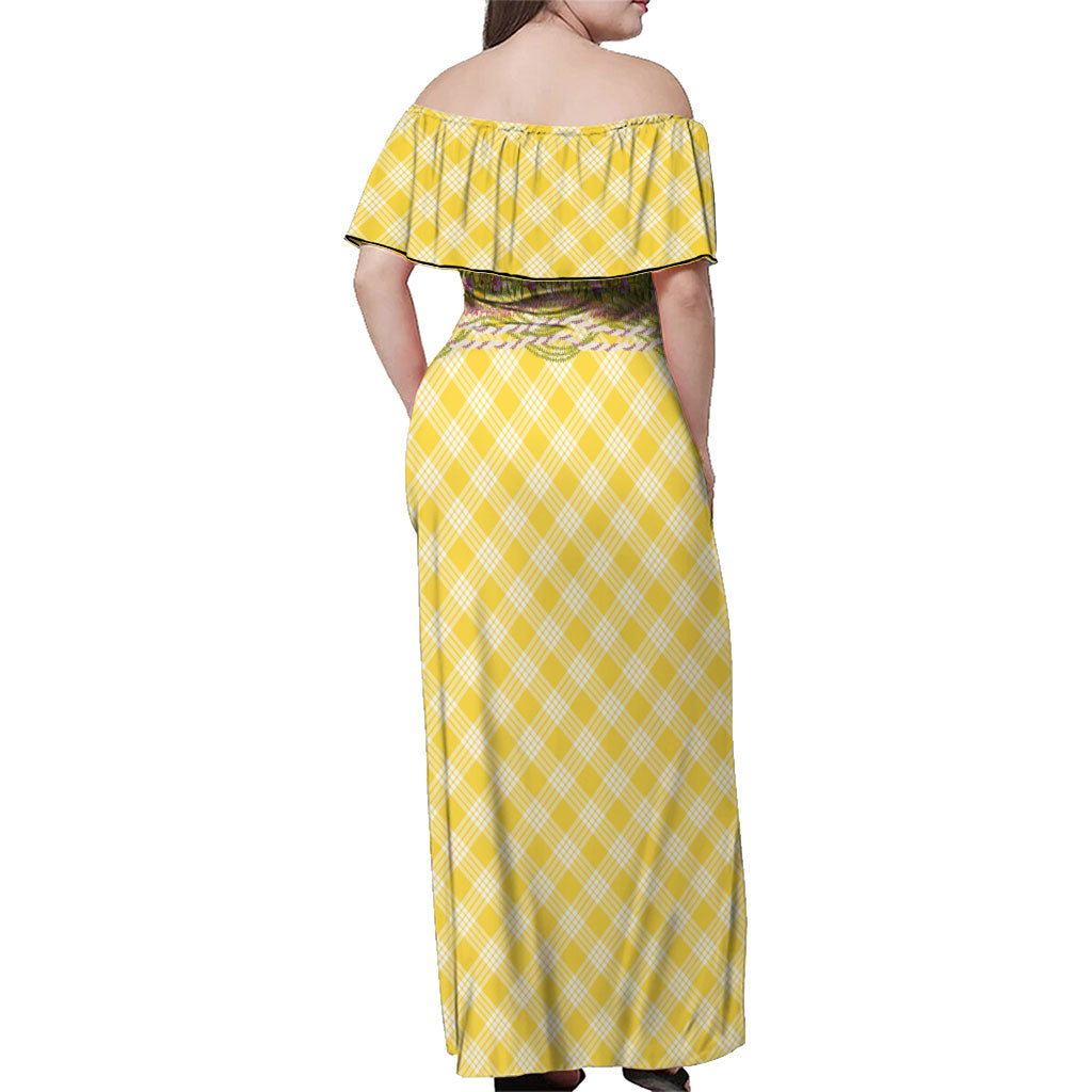 Hawaii Palaka Pikake Lokelani Plumeria Family Matching Off Shoulder Maxi Dress and Hawaiian Shirt Melemele Coquette Bow LT01 - Polynesian Pride
