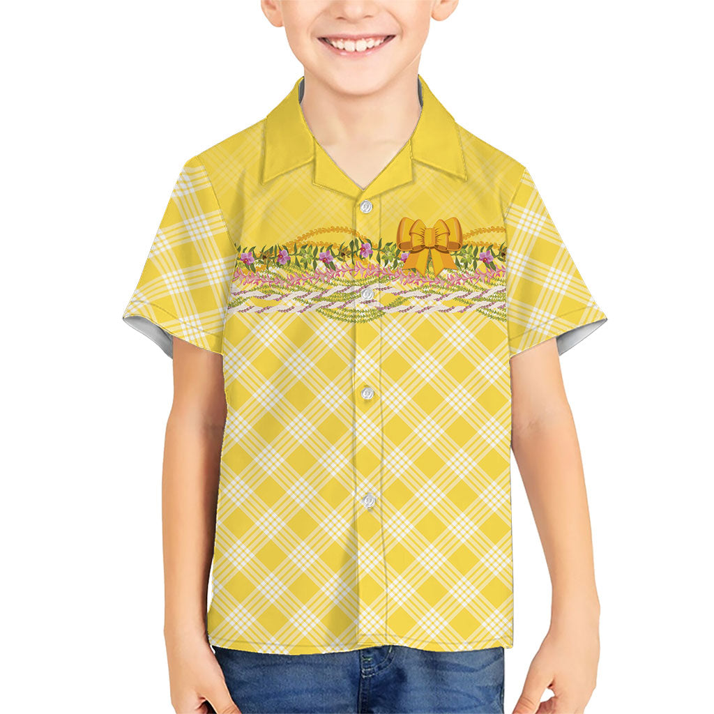 Hawaii Palaka Pikake Lokelani Plumeria Family Matching Puletasi and Hawaiian Shirt Melemele Coquette Bow LT01 Son's Shirt Yellow - Polynesian Pride