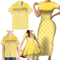 Hawaii Palaka Pikake Lokelani Plumeria Family Matching Short Sleeve Bodycon Dress and Hawaiian Shirt Melemele Coquette Bow LT01 - Polynesian Pride