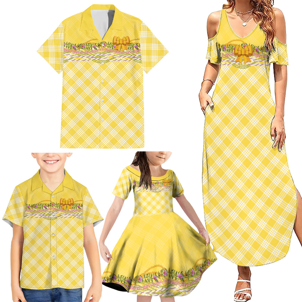 Hawaii Palaka Pikake Lokelani Plumeria Family Matching Summer Maxi Dress and Hawaiian Shirt Melemele Coquette Bow LT01 - Polynesian Pride