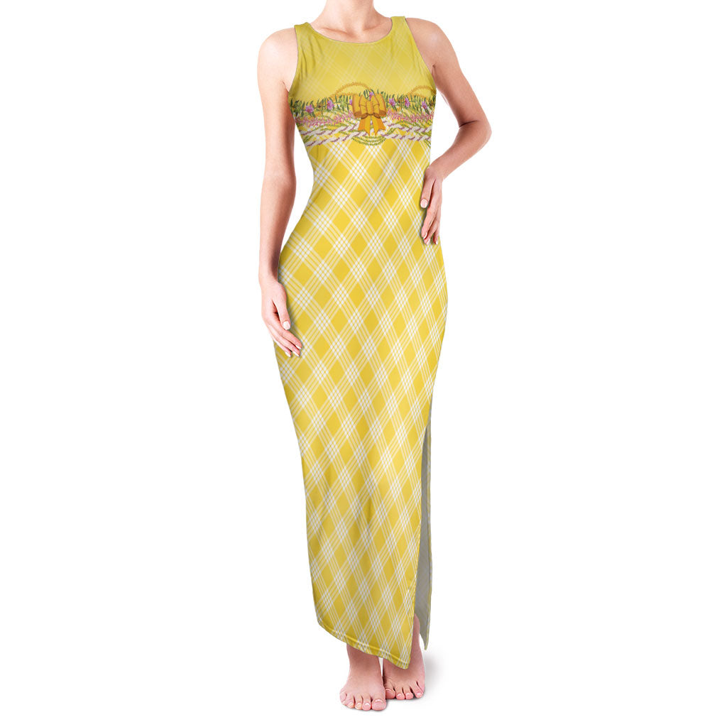 Hawaii Palaka Pikake Lokelani Plumeria Family Matching Tank Maxi Dress and Hawaiian Shirt Melemele Coquette Bow LT01 Mom's Dress Yellow - Polynesian Pride