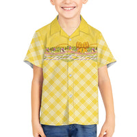 Hawaii Palaka Pikake Lokelani Plumeria Family Matching Tank Maxi Dress and Hawaiian Shirt Melemele Coquette Bow LT01 Son's Shirt Yellow - Polynesian Pride