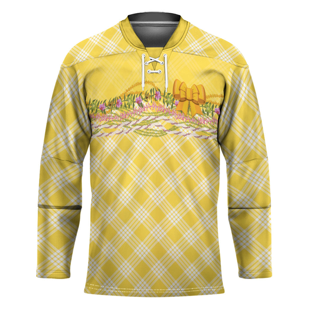 Hawaii Palaka Pikake Lokelani Plumeria Hockey Jersey Melemele Coquette Bow LT01 Unisex Yellow - Polynesian Pride