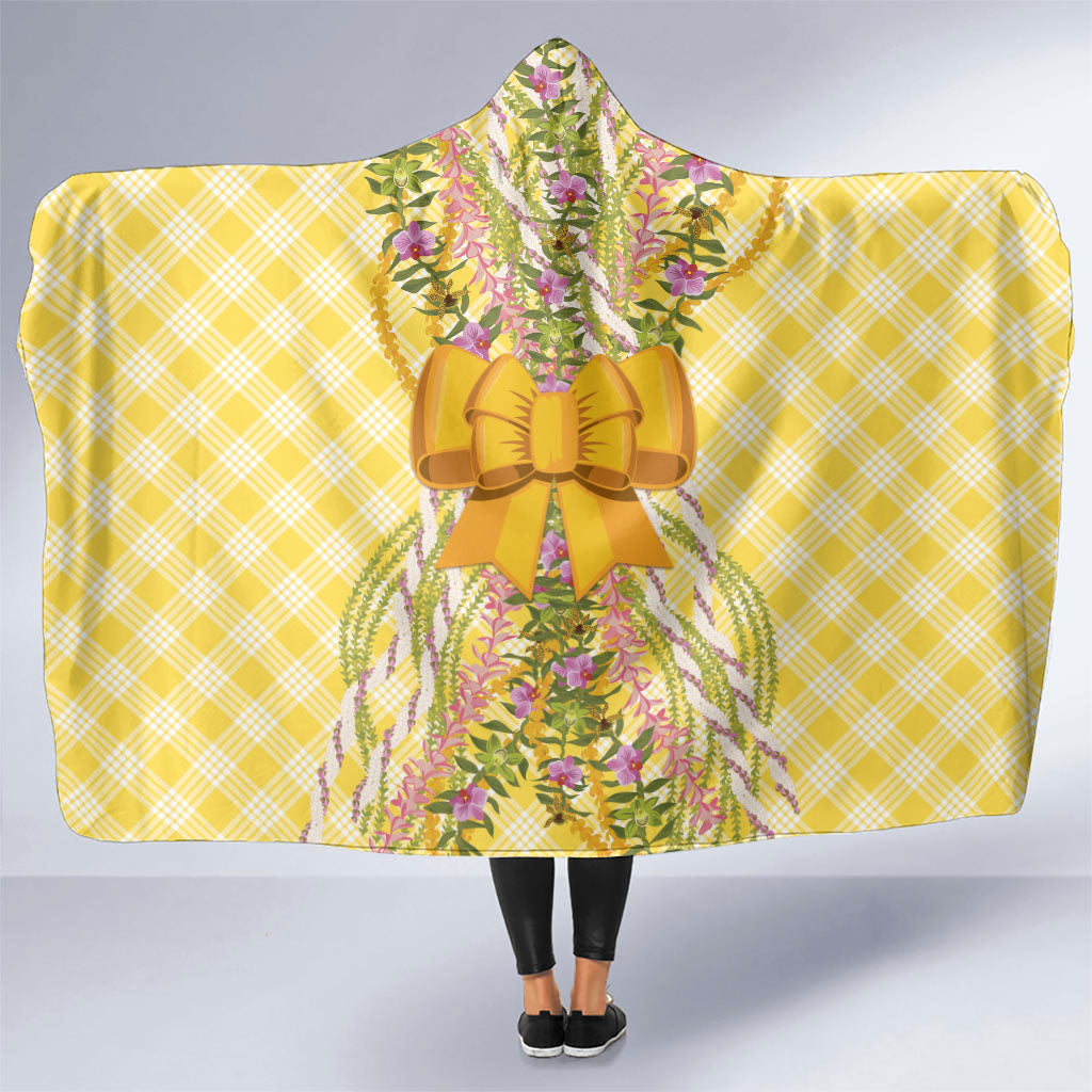 Hawaii Palaka Pikake Lokelani Plumeria Hooded Blanket Melemele Coquette Bow LT01 One Size Yellow - Polynesian Pride