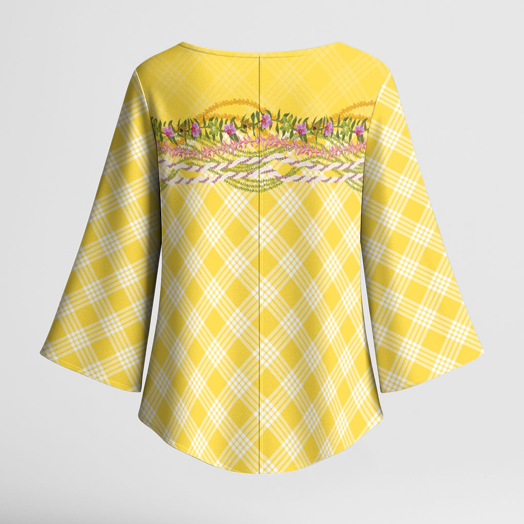 Hawaii Palaka Pikake Lokelani Plumeria Kimono Sleeve Blouse Melemele Coquette Bow LT01 - Polynesian Pride