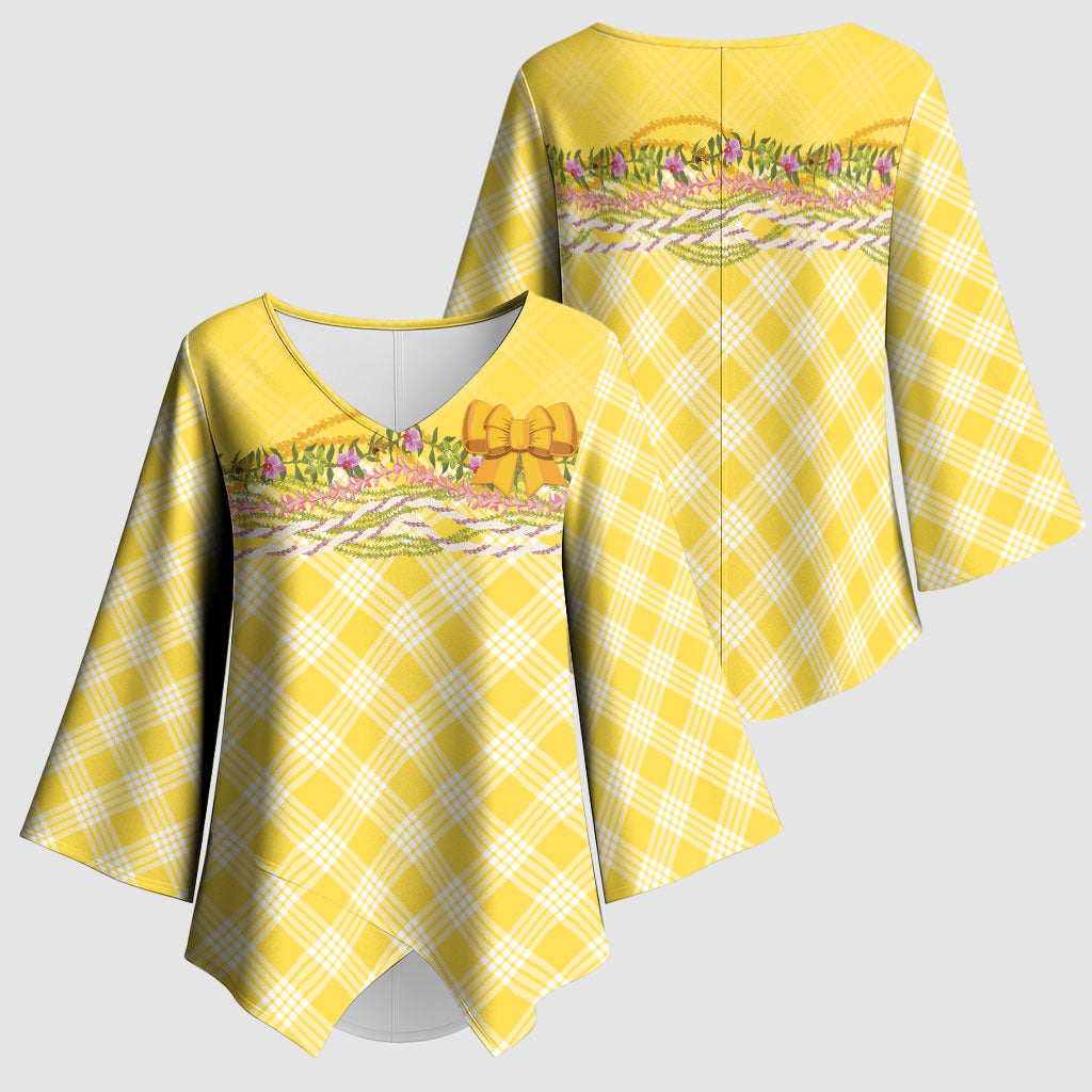 Hawaii Palaka Pikake Lokelani Plumeria Kimono Sleeve Blouse Melemele Coquette Bow LT01 - Polynesian Pride