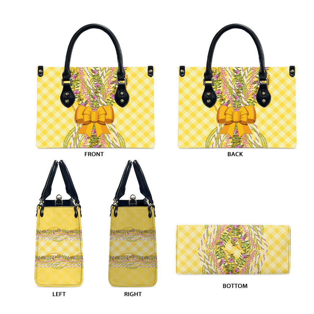 Hawaii Palaka Pikake Lokelani Plumeria Leather Bag Melemele Coquette Bow LT01 - Polynesian Pride