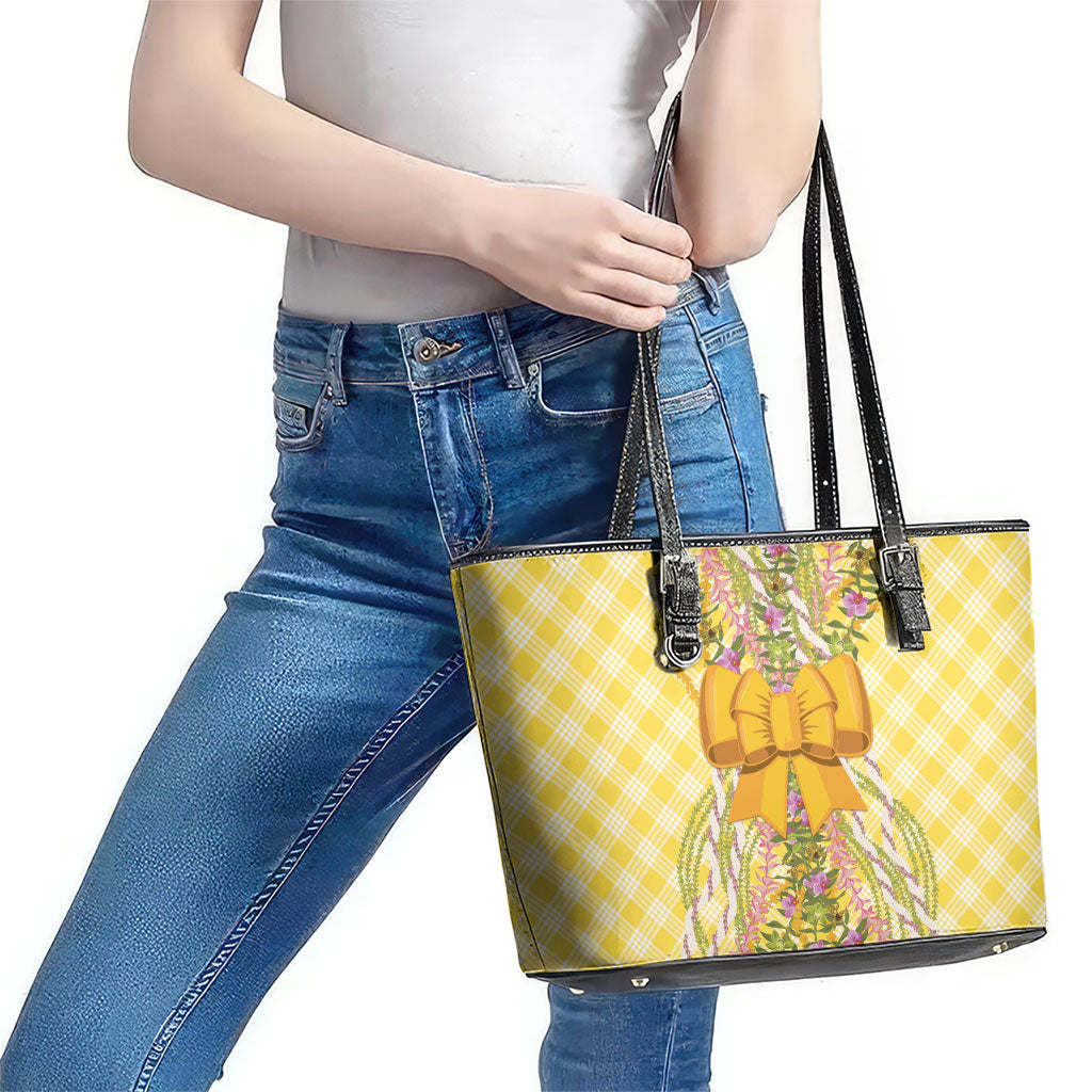 Hawaii Palaka Pikake Lokelani Plumeria Leather Tote Bag Melemele Coquette Bow LT01 - Polynesian Pride