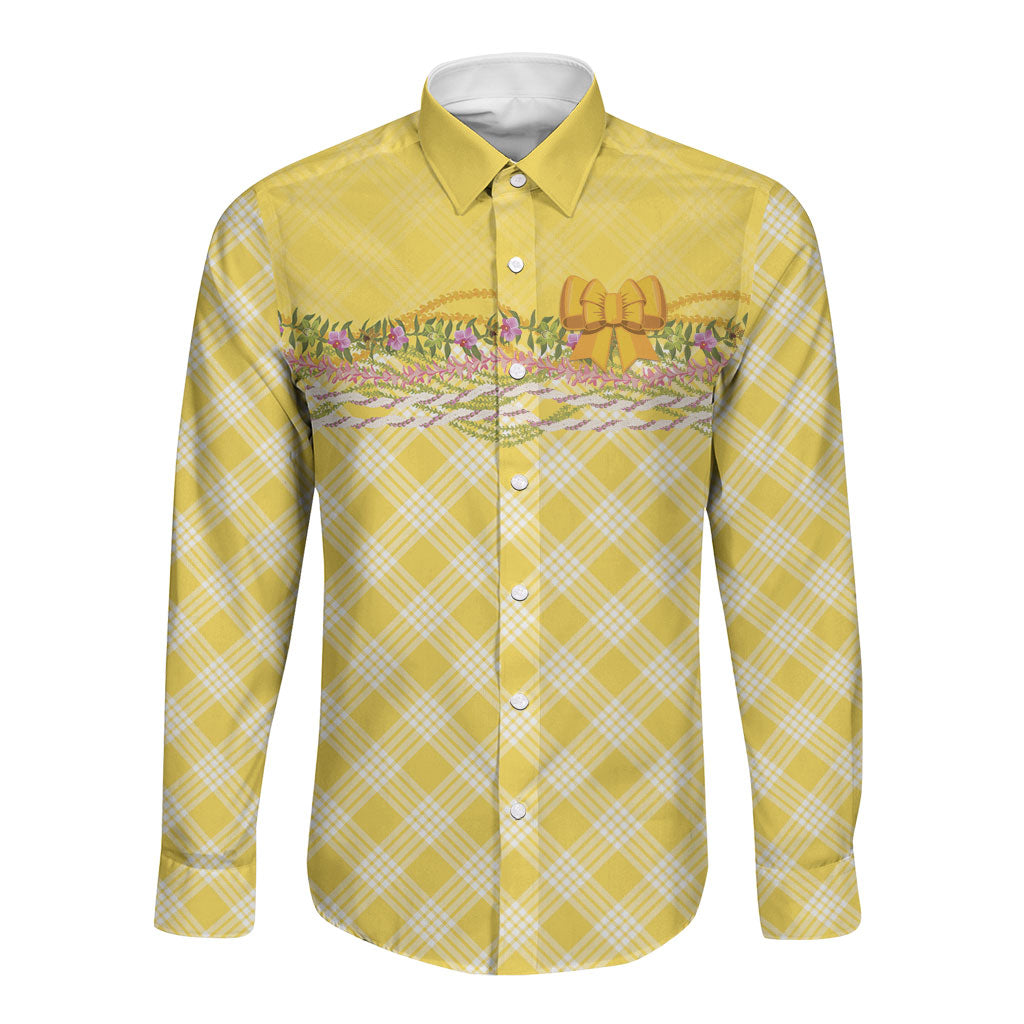 Hawaii Palaka Pikake Lokelani Plumeria Long Sleeve Button Shirt Melemele Coquette Bow LT01 Unisex Yellow - Polynesian Pride
