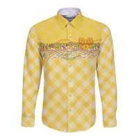 Hawaii Palaka Pikake Lokelani Plumeria Long Sleeve Button Shirt Melemele Coquette Bow LT01 Unisex Yellow - Polynesian Pride
