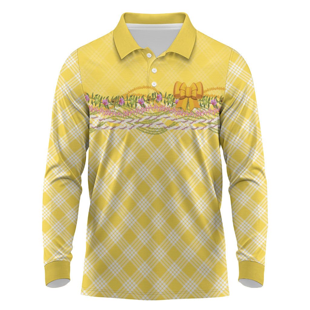 Hawaii Palaka Pikake Lokelani Plumeria Long Sleeve Polo Shirt Melemele Coquette Bow LT01 Yellow - Polynesian Pride