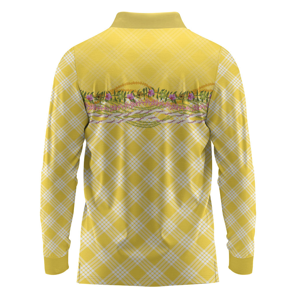 Hawaii Palaka Pikake Lokelani Plumeria Long Sleeve Polo Shirt Melemele Coquette Bow LT01 - Polynesian Pride