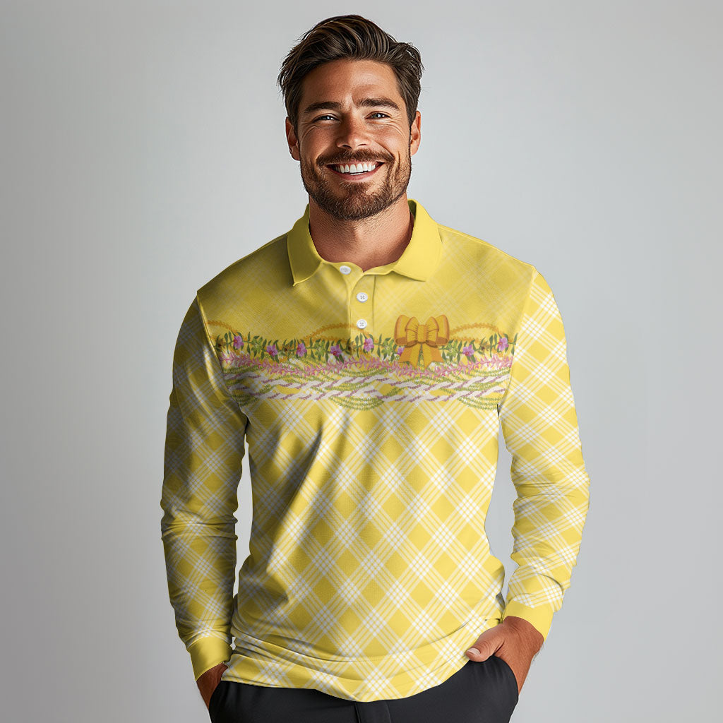 Hawaii Palaka Pikake Lokelani Plumeria Long Sleeve Polo Shirt Melemele Coquette Bow LT01 - Polynesian Pride