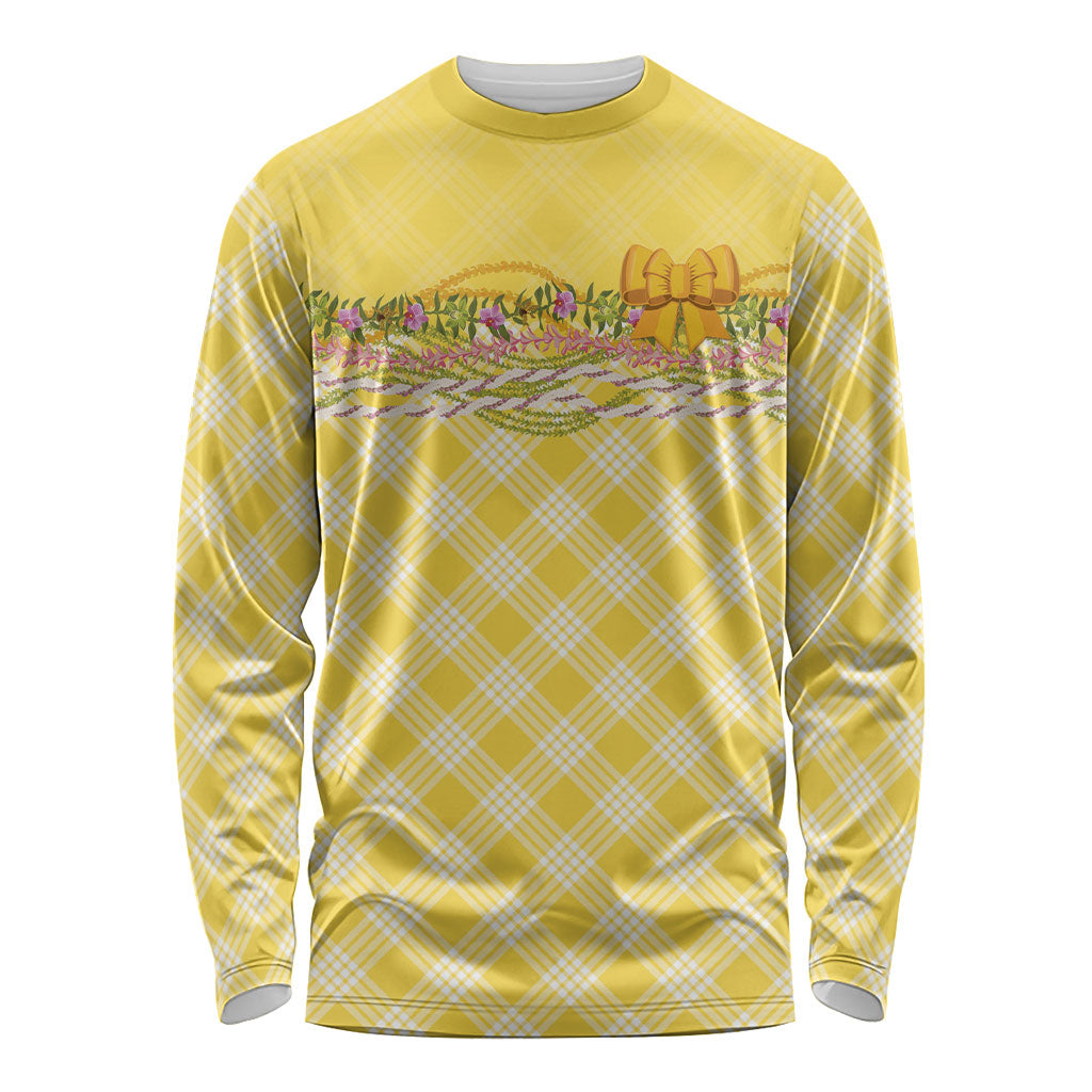 Hawaii Palaka Pikake Lokelani Plumeria Long Sleeve Shirt Melemele Coquette Bow LT01 Unisex Yellow - Polynesian Pride