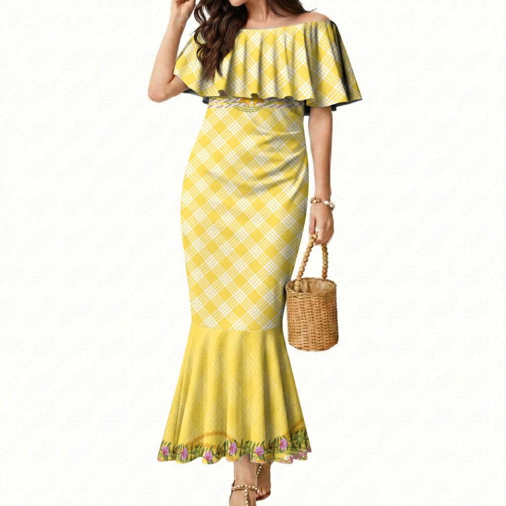 Hawaii Palaka Pikake Lokelani Plumeria Mermaid Dress Melemele Coquette Bow LT01 Women Yellow - Polynesian Pride