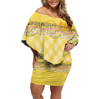 Hawaii Palaka Pikake Lokelani Plumeria Off Shoulder Short Dress Melemele Coquette Bow LT01 Women Yellow - Polynesian Pride