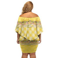 Hawaii Palaka Pikake Lokelani Plumeria Off Shoulder Short Dress Melemele Coquette Bow LT01 - Polynesian Pride