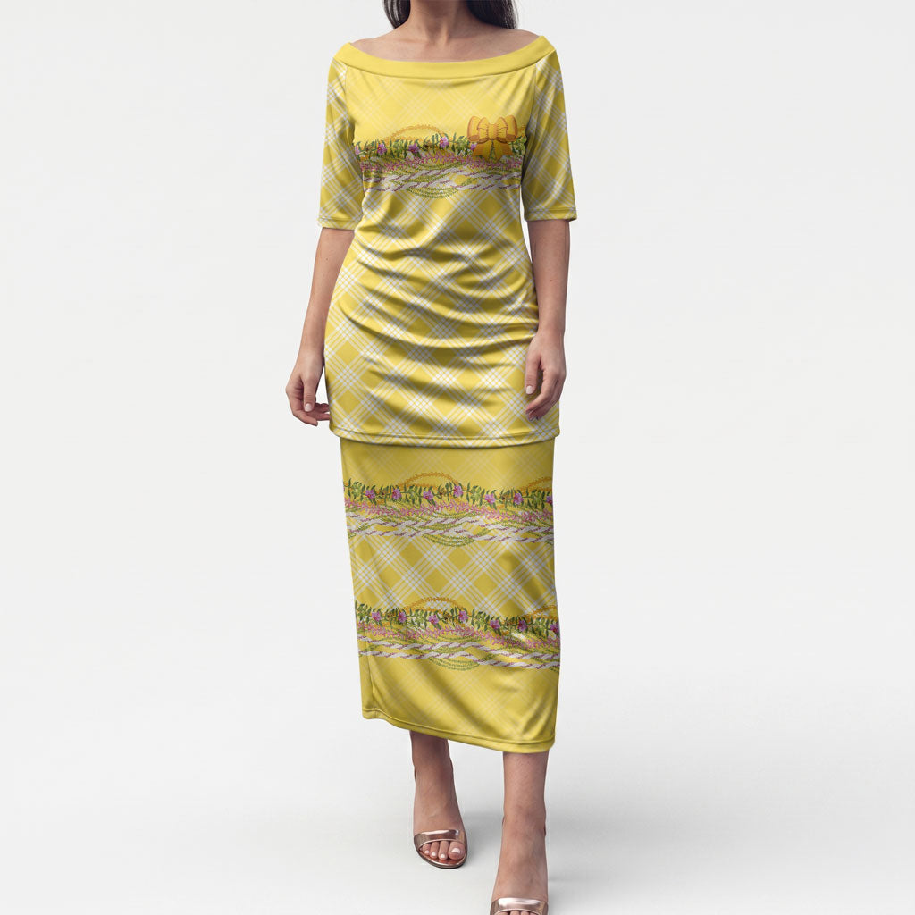 Hawaii Palaka Pikake Lokelani Plumeria Puletasi Melemele Coquette Bow LT01 Long Dress Yellow - Polynesian Pride