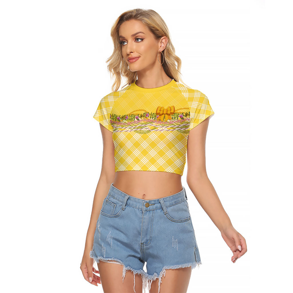 Hawaii Palaka Pikake Lokelani Plumeria Raglan Cropped T Shirt Melemele Coquette Bow LT01 Female Yellow - Polynesian Pride