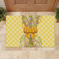 Hawaii Palaka Pikake Lokelani Plumeria Rubber Doormat Melemele Coquette Bow LT01 Yellow - Polynesian Pride