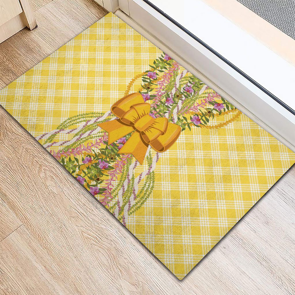 Hawaii Palaka Pikake Lokelani Plumeria Rubber Doormat Melemele Coquette Bow LT01 - Polynesian Pride