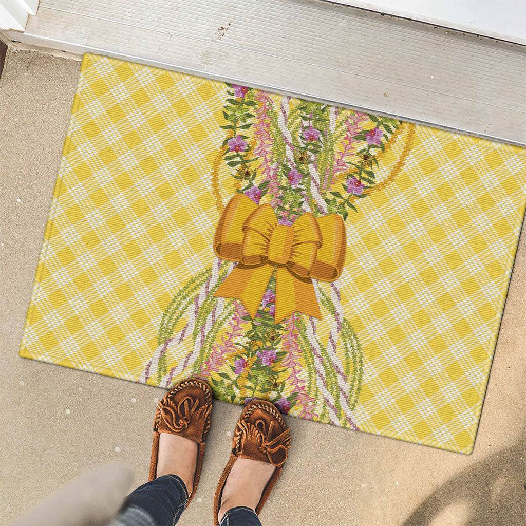 Hawaii Palaka Pikake Lokelani Plumeria Rubber Doormat Melemele Coquette Bow LT01 - Polynesian Pride