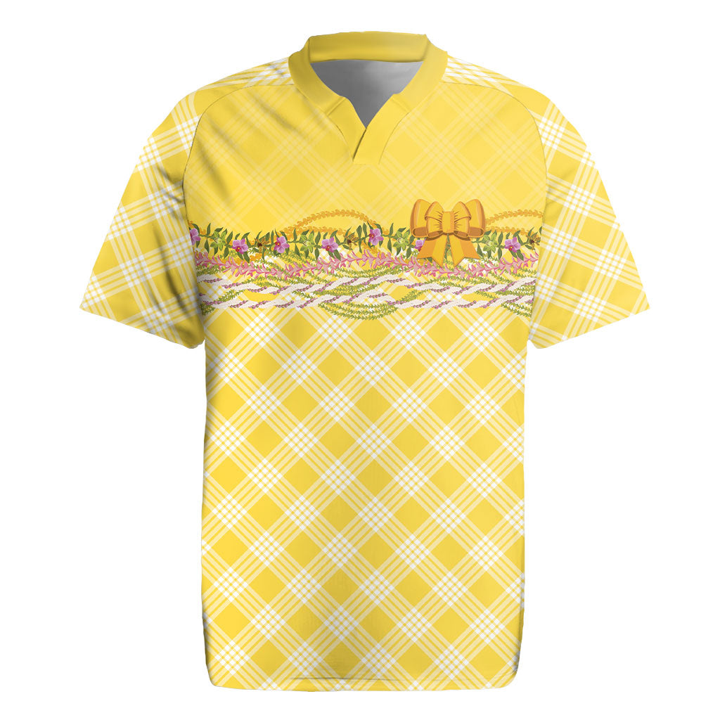 Hawaii Palaka Pikake Lokelani Plumeria Rugby Jersey Melemele Coquette Bow LT01 Yellow - Polynesian Pride