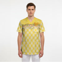 Hawaii Palaka Pikake Lokelani Plumeria Scrub Top Melemele Coquette Bow LT01 - Polynesian Pride