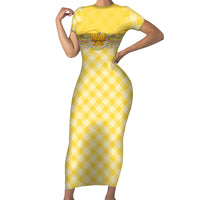 Hawaii Palaka Pikake Lokelani Plumeria Short Sleeve Bodycon Dress Melemele Coquette Bow LT01 Long Dress Yellow - Polynesian Pride