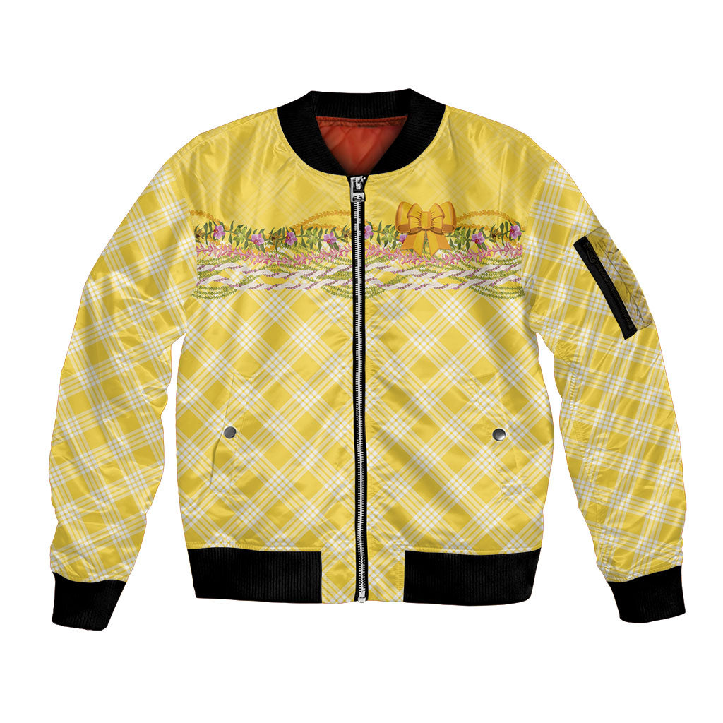 Hawaii Palaka Pikake Lokelani Plumeria Sleeve Zip Bomber Jacket Melemele Coquette Bow LT01 Unisex Yellow - Polynesian Pride