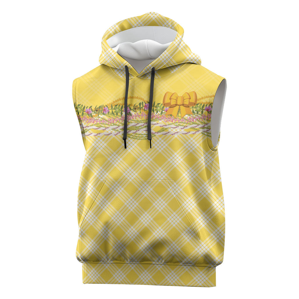Hawaii Palaka Pikake Lokelani Plumeria Sleeveless Hoodie Melemele Coquette Bow LT01 Yellow - Polynesian Pride