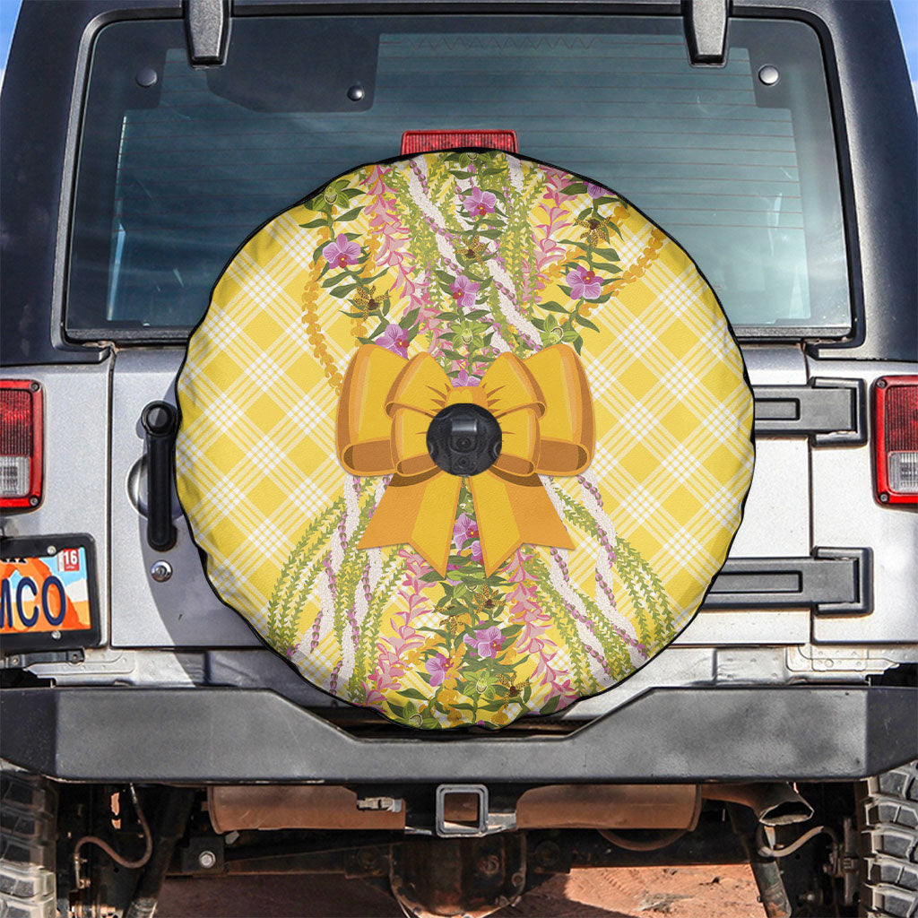 Hawaii Palaka Pikake Lokelani Plumeria Spare Tire Cover Melemele Coquette Bow LT01 Yellow - Polynesian Pride