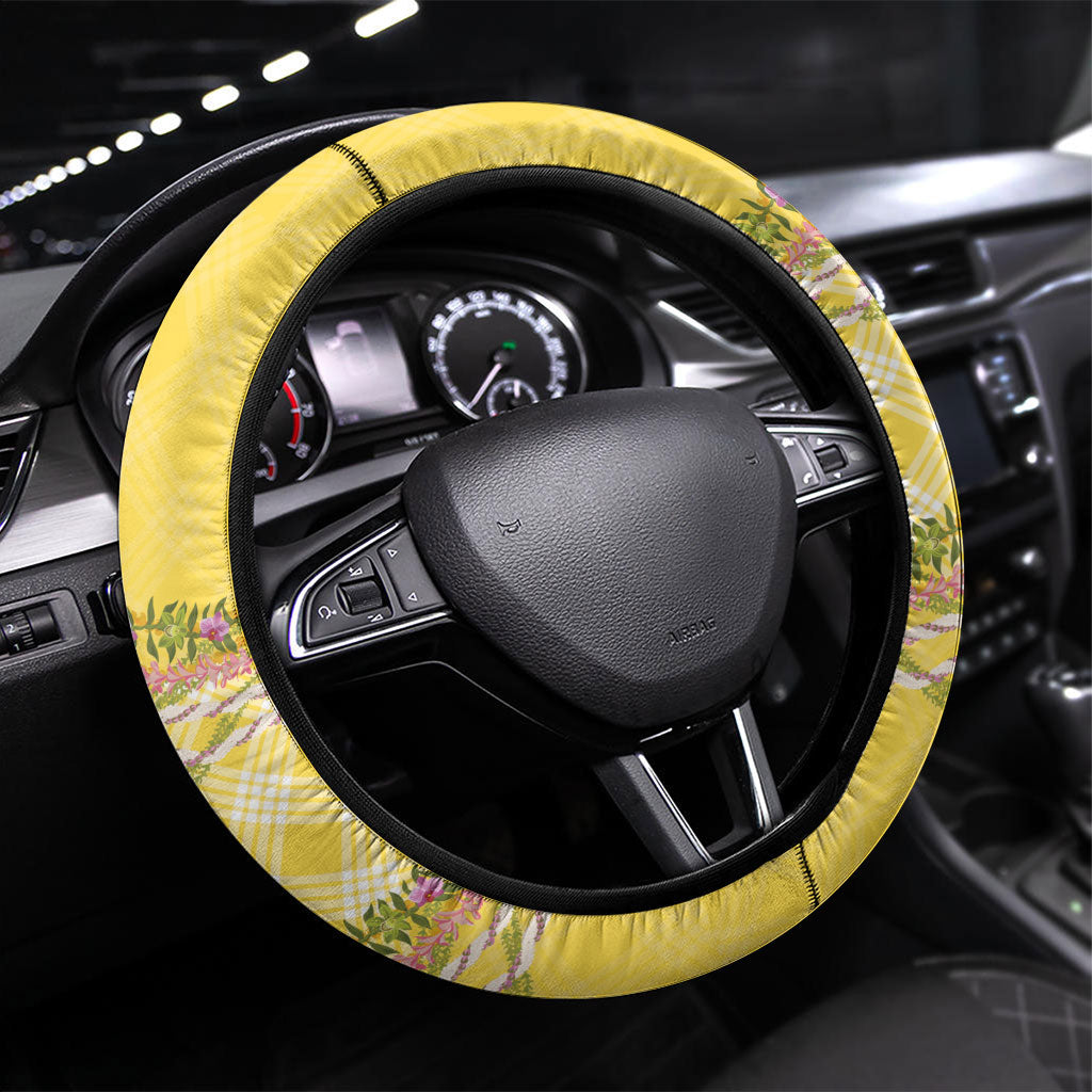 Hawaii Palaka Pikake Lokelani Plumeria Steering Wheel Cover Melemele Coquette Bow LT01 Universal Fit Yellow - Polynesian Pride