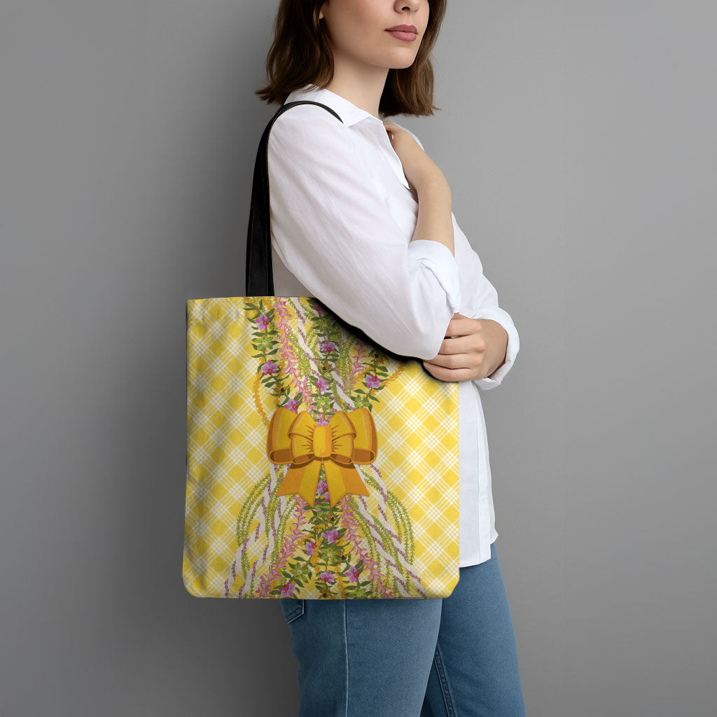 Hawaii Palaka Pikake Lokelani Plumeria Tote Bag Melemele Coquette Bow LT01 - Polynesian Pride