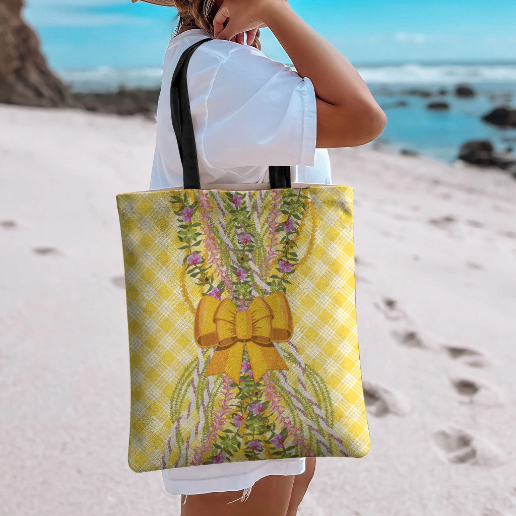 Hawaii Palaka Pikake Lokelani Plumeria Tote Bag Melemele Coquette Bow LT01 - Polynesian Pride