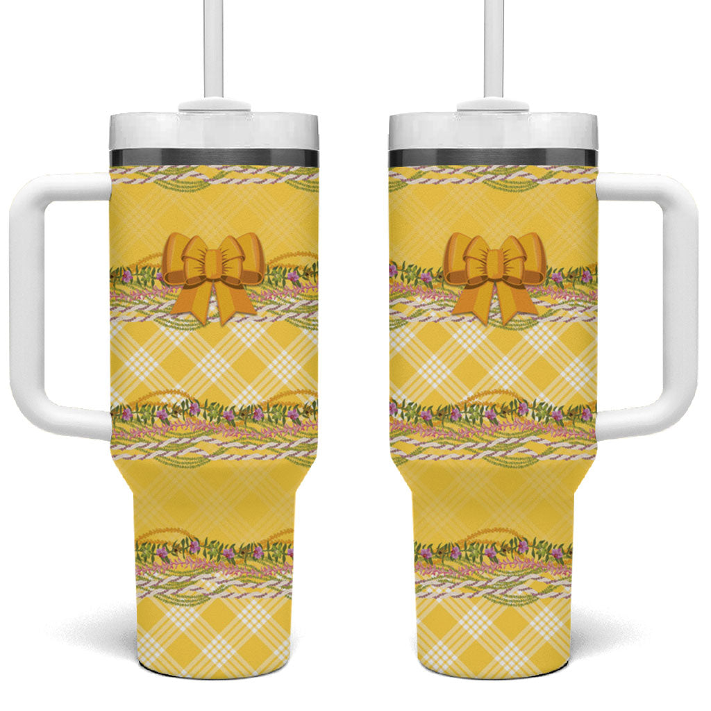Hawaii Palaka Pikake Lokelani Plumeria Tumbler With Handle Melemele Coquette Bow LT01 One Size: 40 oz Yellow - Polynesian Pride