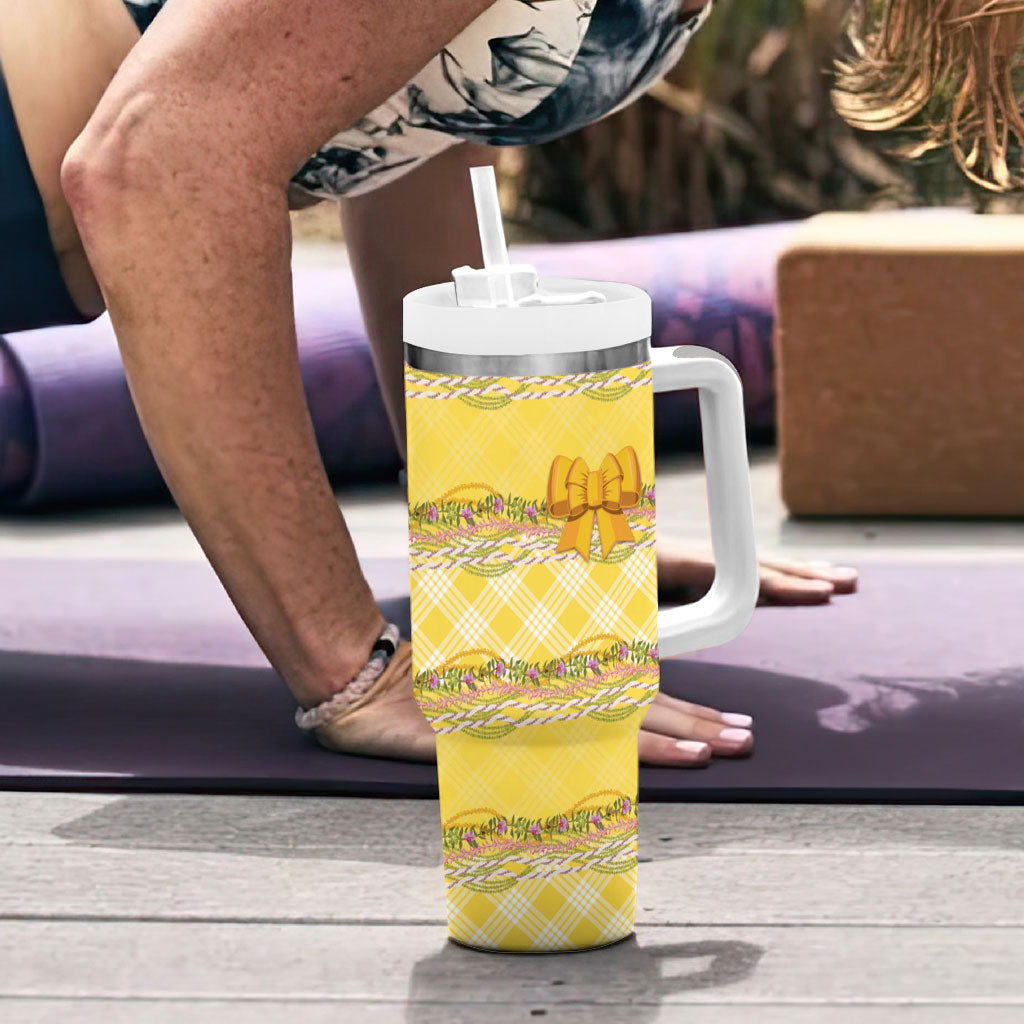 Hawaii Palaka Pikake Lokelani Plumeria Tumbler With Handle Melemele Coquette Bow LT01 - Polynesian Pride