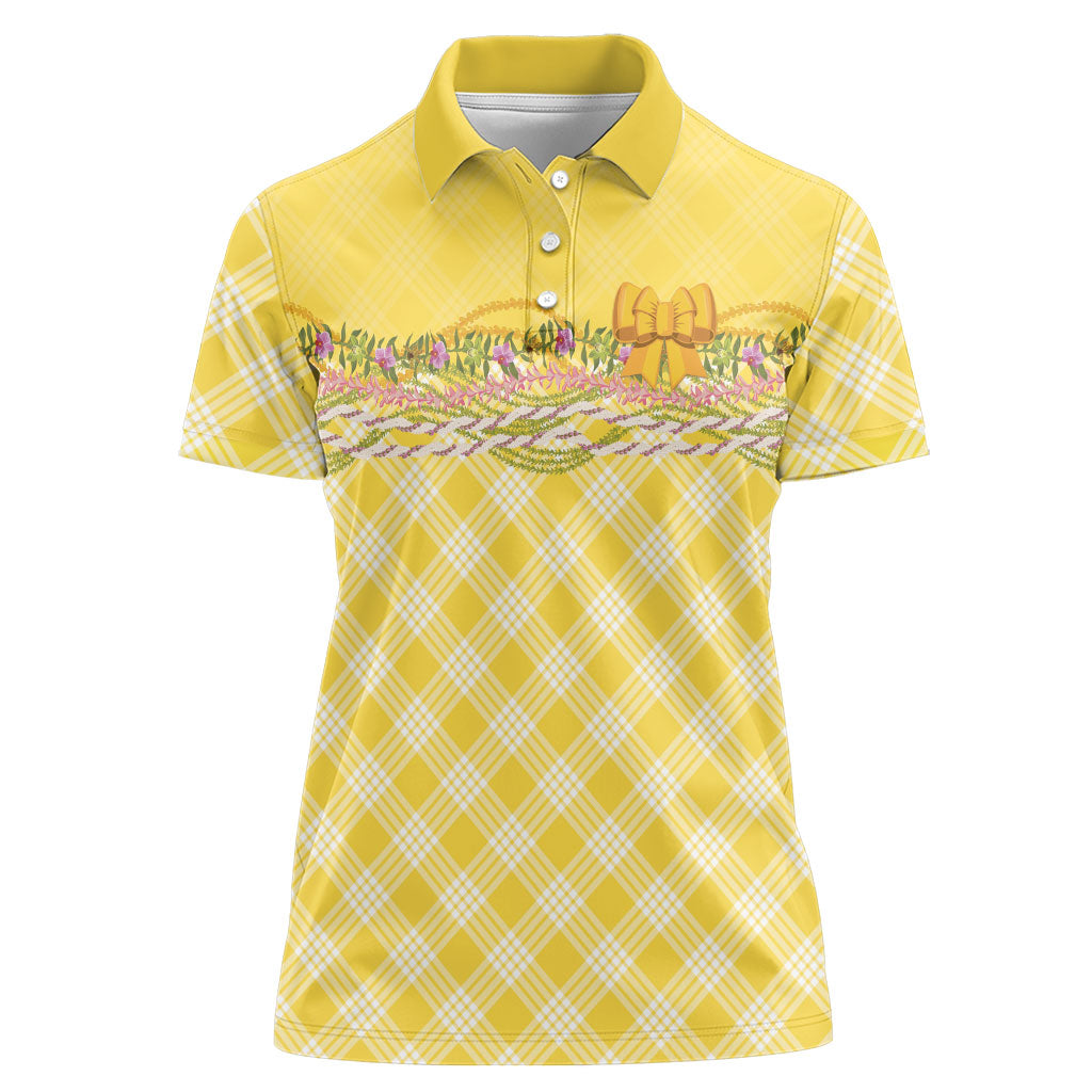 Hawaii Palaka Pikake Lokelani Plumeria Women Polo Shirt Melemele Coquette Bow LT01 Female Yellow - Polynesian Pride