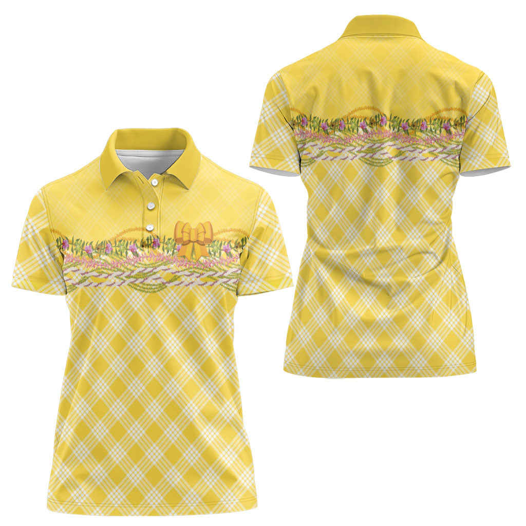Hawaii Palaka Pikake Lokelani Plumeria Women Polo Shirt Melemele Coquette Bow LT01 - Polynesian Pride