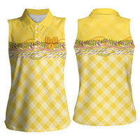 Hawaii Palaka Pikake Lokelani Plumeria Women Sleeveless Polo Shirt Melemele Coquette Bow LT01 - Polynesian Pride