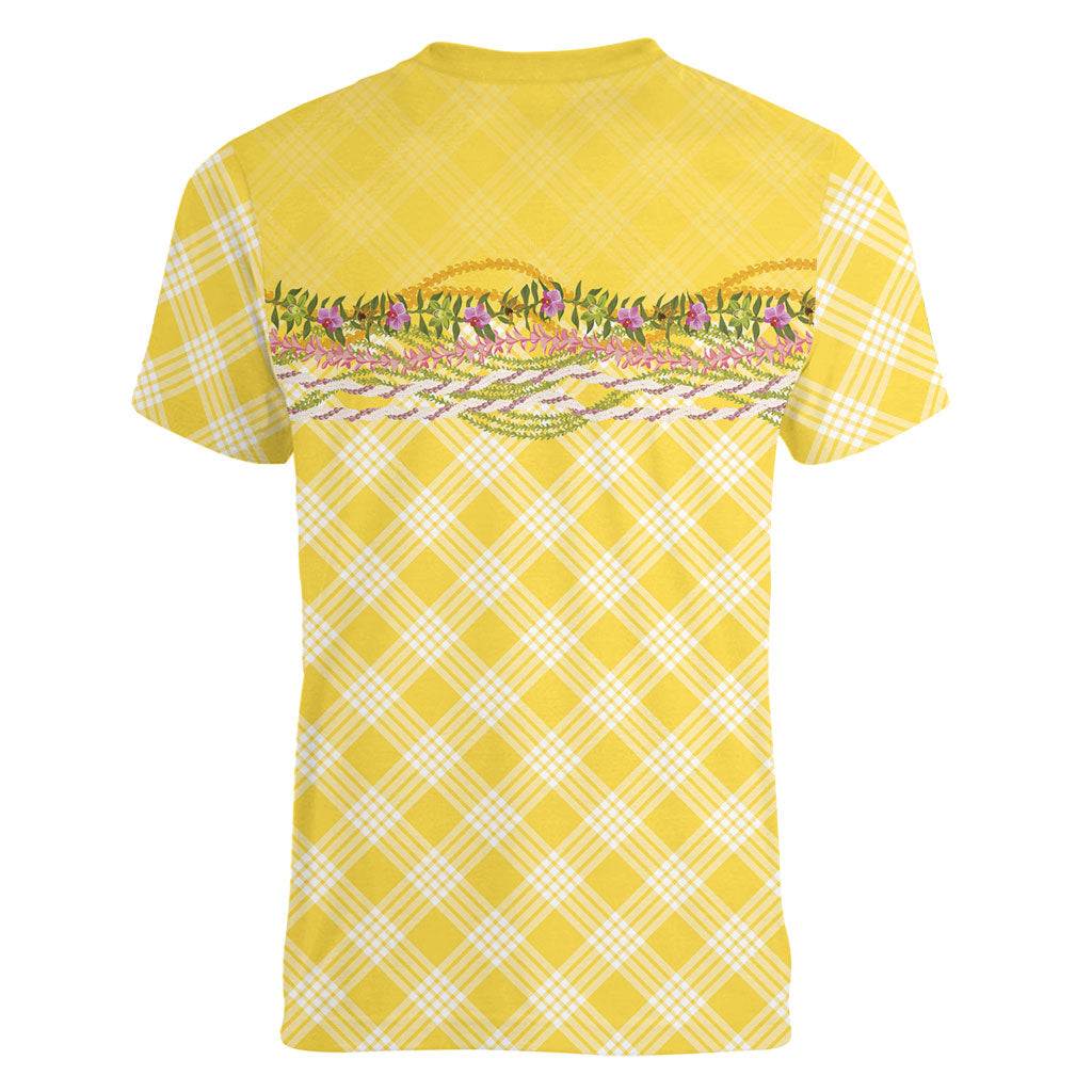 Hawaii Palaka Pikake Lokelani Plumeria Women V-Neck T-Shirt Melemele Coquette Bow LT01 - Polynesian Pride