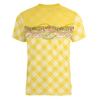 Hawaii Palaka Pikake Lokelani Plumeria Women V-Neck T-Shirt Melemele Coquette Bow LT01 - Polynesian Pride