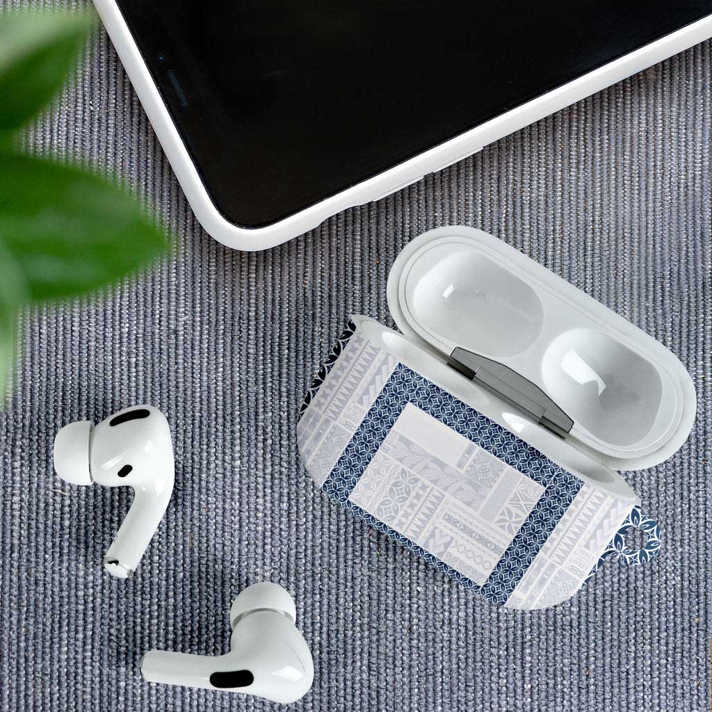Samoa Siapo Blue Trimmed AirPods Case Samoa White Sunday - Polynesian Pride