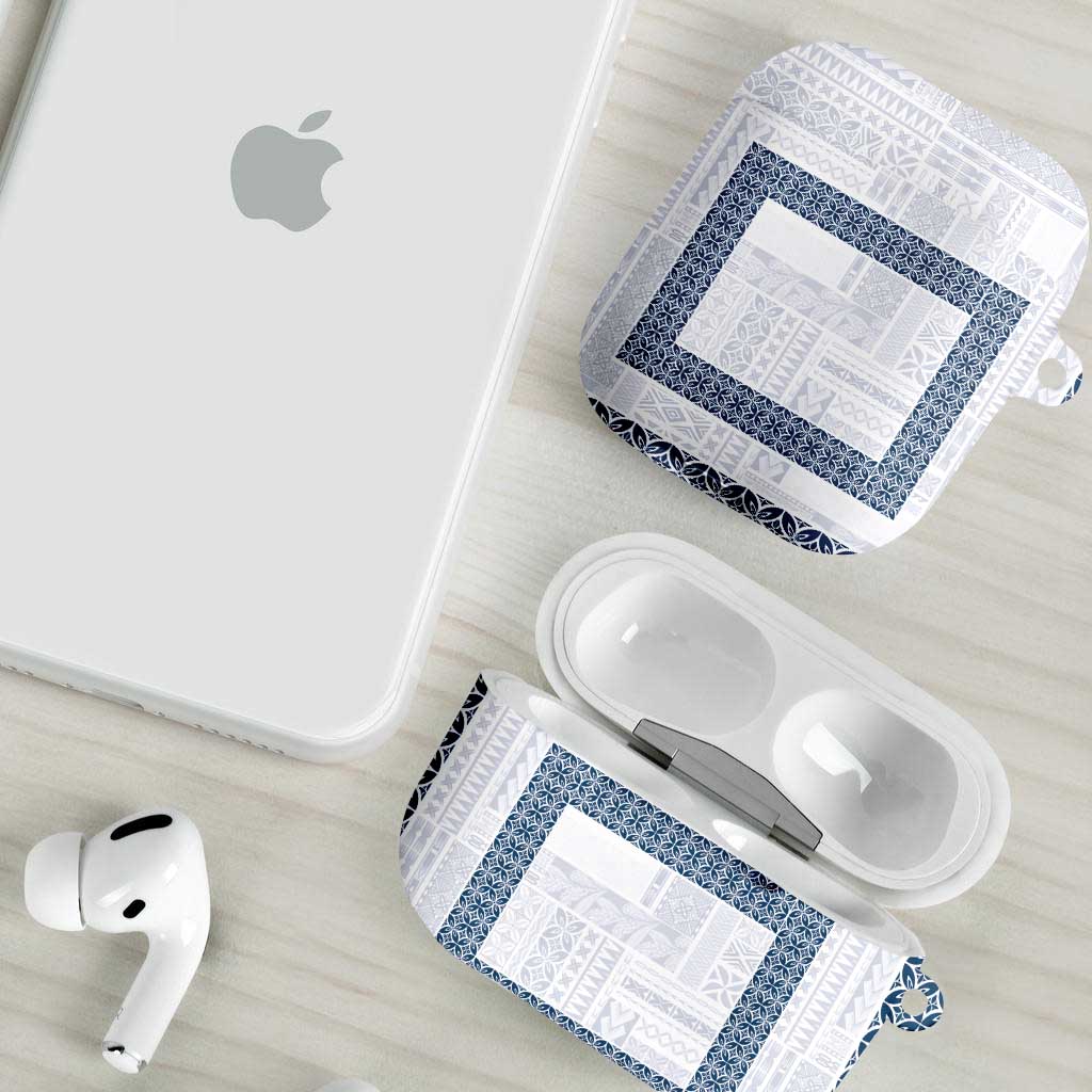 Samoa Siapo Blue Trimmed AirPods Case Samoa White Sunday - Polynesian Pride