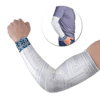 Samoa Siapo Blue Trimmed Arm Sleeves Samoa White Sunday - Polynesian Pride