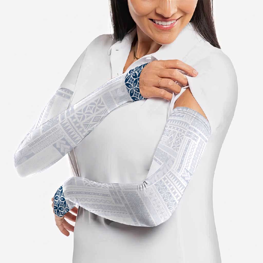 Samoa Siapo Blue Trimmed Arm Sleeves Samoa White Sunday - Polynesian Pride
