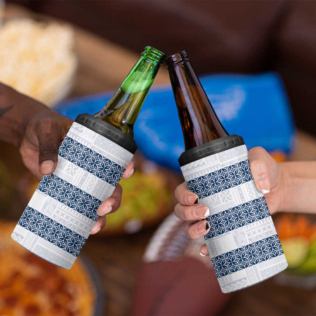 Samoa Siapo Blue Trimmed 4 in 1 Can Cooler Tumbler Samoa White Sunday - Polynesian Pride
