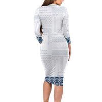 Samoa Siapo Blue Trimmed Family Matching Long Sleeve Bodycon Dress and Hawaiian Shirt Samoa White Sunday LT01 - Polynesian Pride