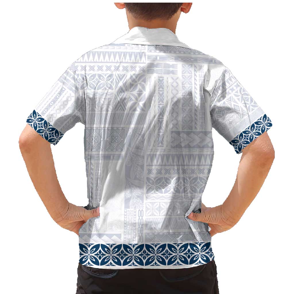 Samoa Siapo Blue Trimmed Family Matching Mermaid Dress and Hawaiian Shirt Samoa White Sunday LT01 - Polynesian Pride